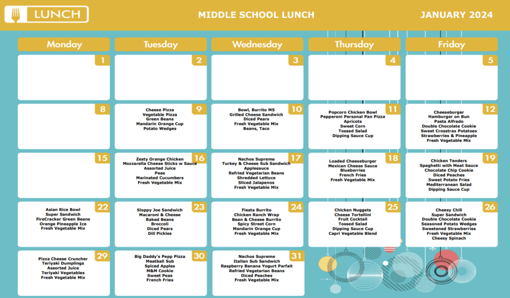 FWCS Middle Lunch Menu January