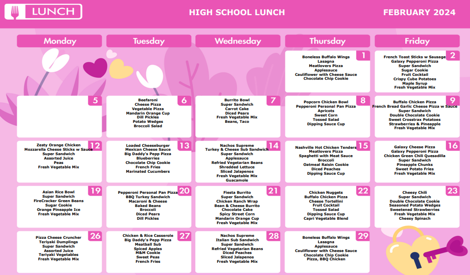 FWCS High Lunch Menu February