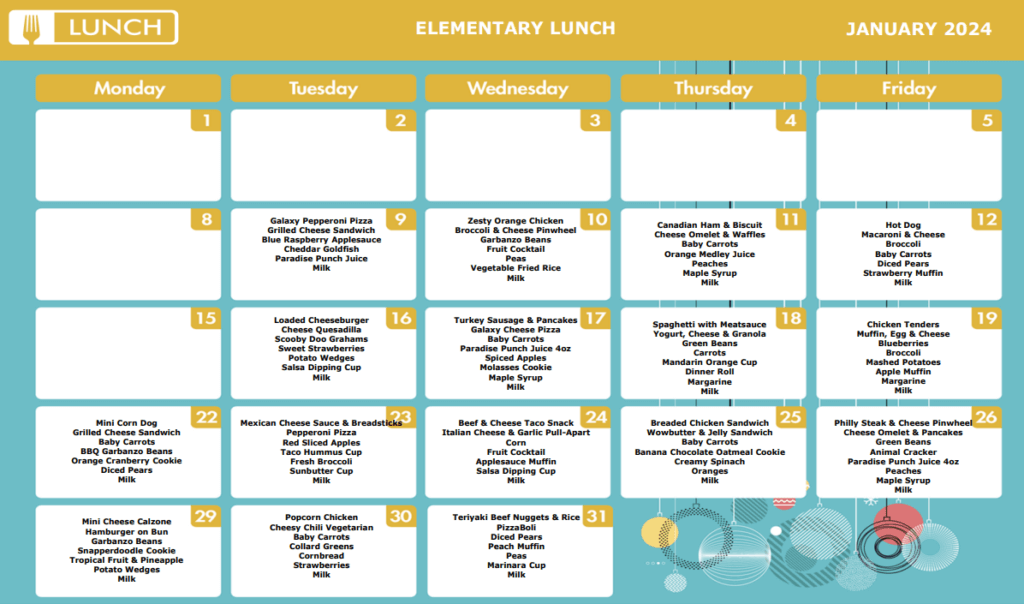 FWCS Elementary Lunch Menu January